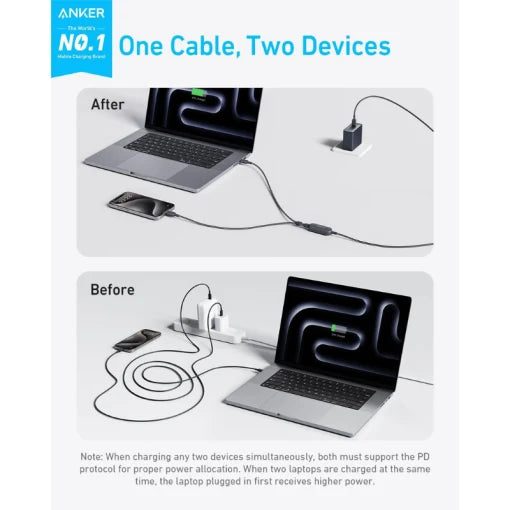 Anker 2-in-1 USB-C to USB-C Cable (140W, Braided) view 1