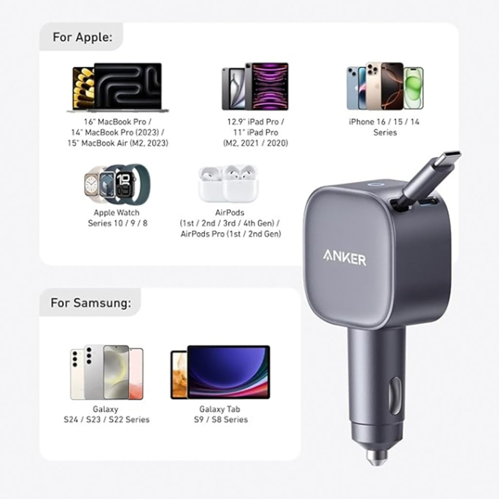 Anker Nano Car Charger (75W, Built-In Retractable USB-C Cable) view 2