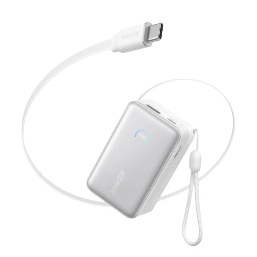 Anker Nano Power Bank (10K, 45W, Built-In Retractable USB-C Cable) White