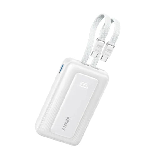 Anker Zolo Power Bank (10K, 35W, Built-in Dual USB-C Cables) White