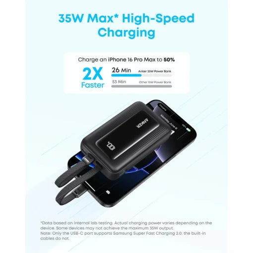 Anker Zolo Power Bank (10K, 35W, Built-in Dual USB-C Cables) view 2
