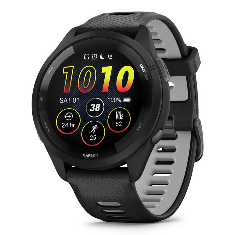 Garmin Forerunner 265 Smartwatch - Black with Black/Powder Gray Silicone Band