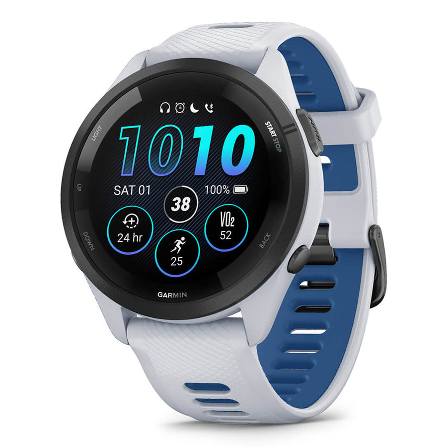 Garmin Forerunner 265 Smartwatch - Whitestone with Tidal Blue Silicone Band