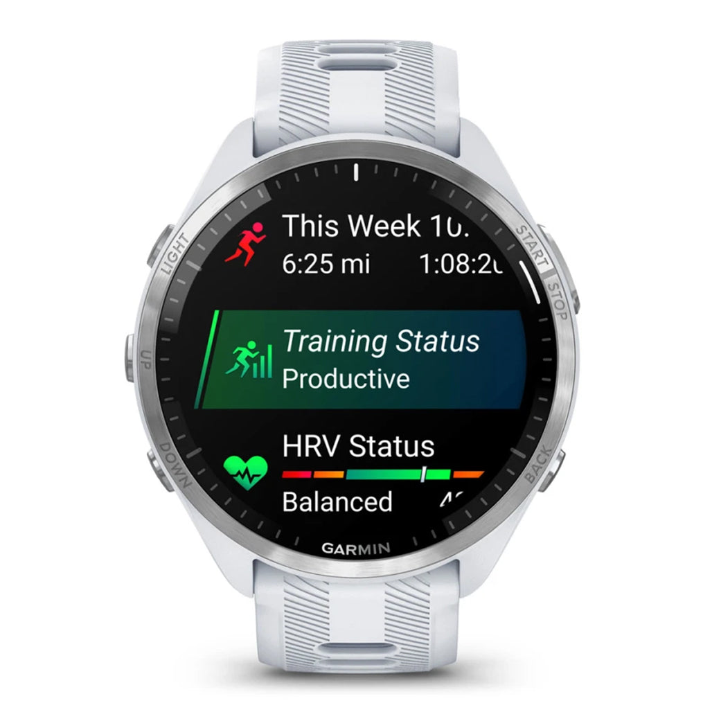 Garmin Forerunner 965 Smartwatch - Titanium Whitestone with Whitestone/Powder Gray Silicone Band