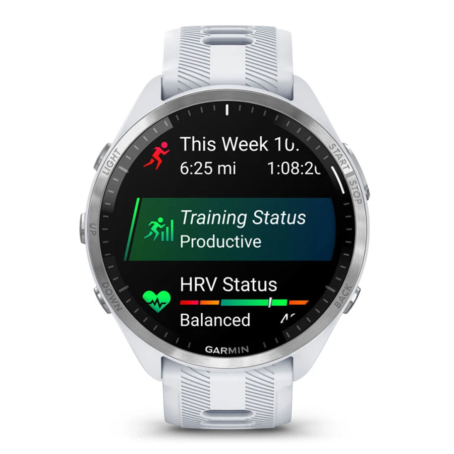 Garmin Forerunner 965 Smartwatch - Titanium Whitestone with Whitestone/Powder Gray Silicone Band