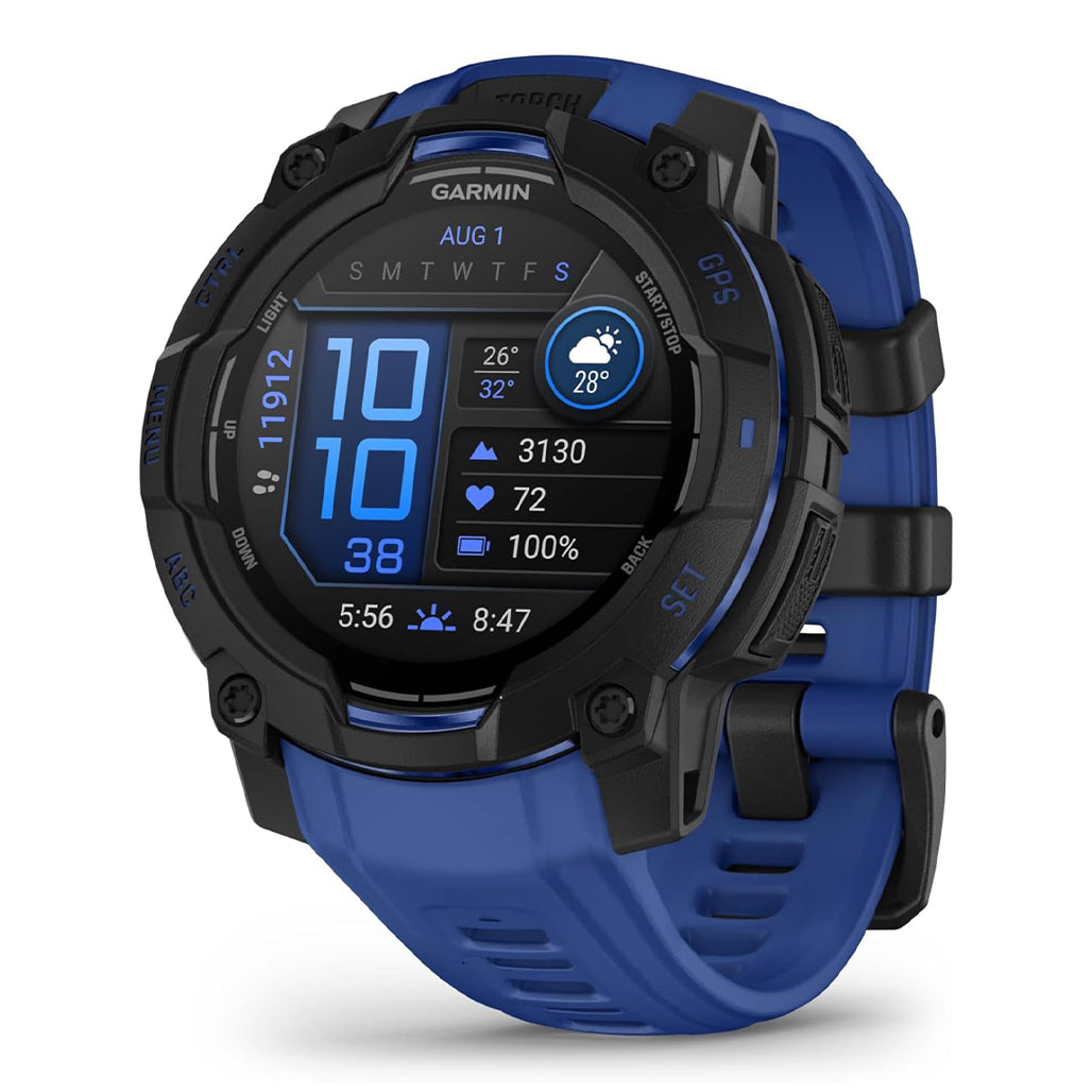Garmin Instinct 3 AMOLED Smartwatch - 45mm Black with Bolt Blue Band