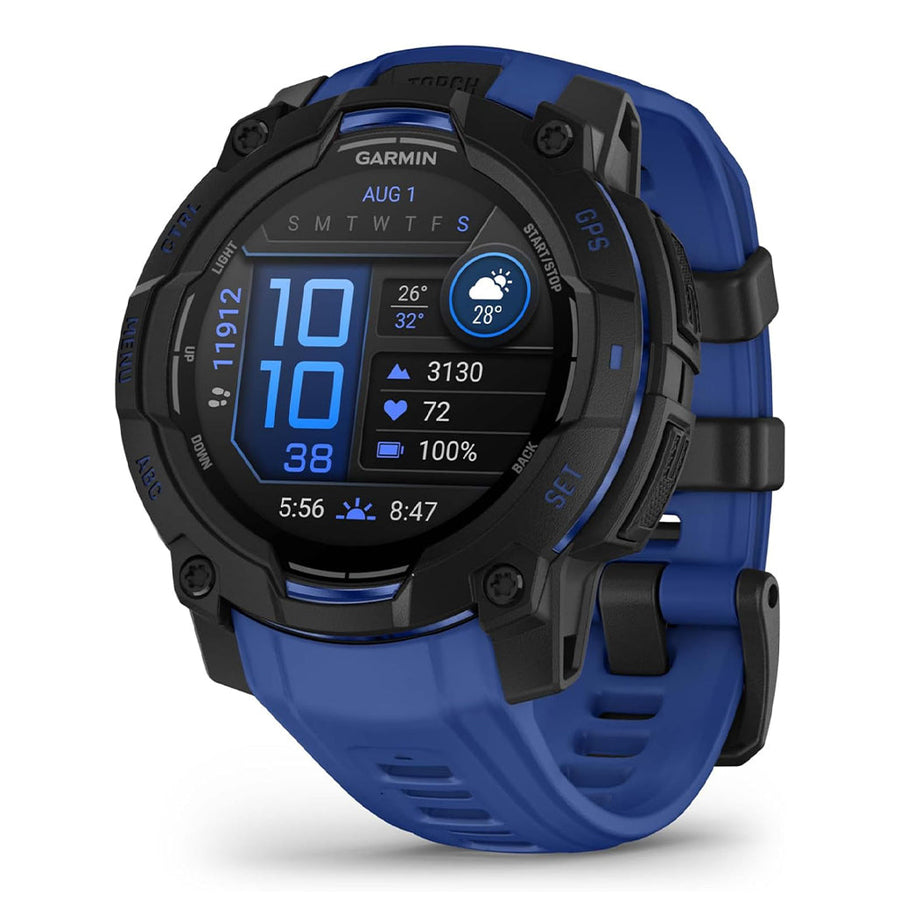 Garmin Instinct 3 AMOLED Smartwatch - 45mm Black with Bolt Blue Band