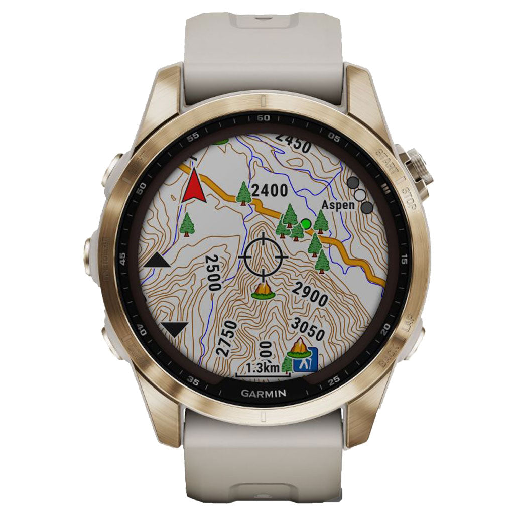 Garmin fenix 7S Sapphire Solar Smartwatch - Cream Gold Titanium with Cream Heathered Nylon Band