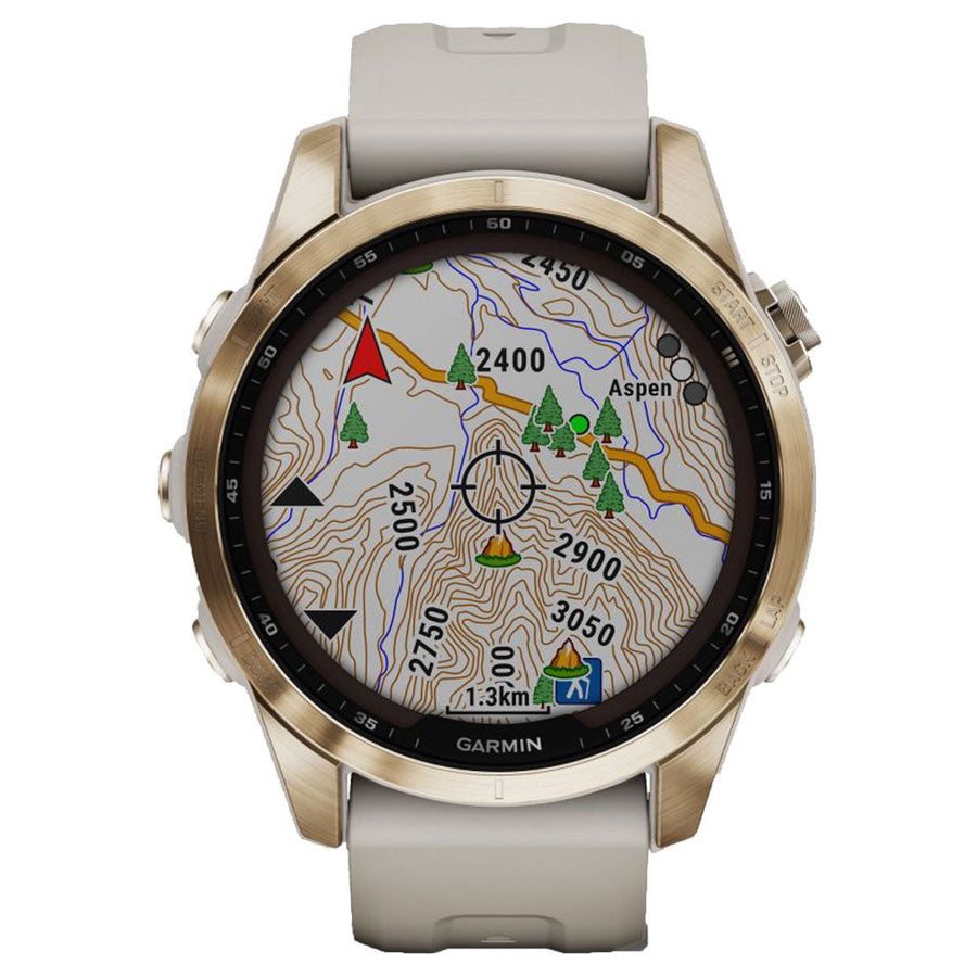 Garmin fenix 7S Sapphire Solar Smartwatch - Cream Gold Titanium with Cream Heathered Nylon Band
