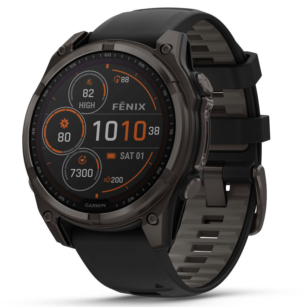 Garmin fenix 8 47mm Solar Sapphire Smartwatch - Titanium with Amp Yellow/Graphite Silicone Band