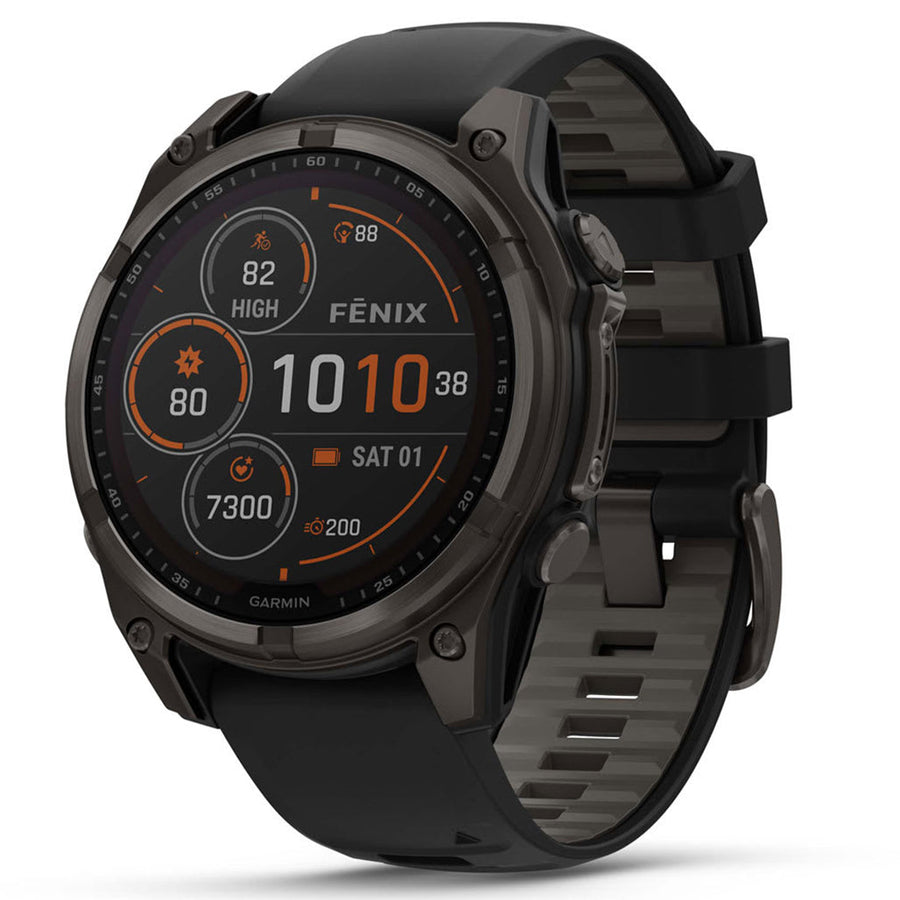 Garmin fenix 8 47mm Solar Sapphire Smartwatch - Titanium with Amp Yellow/Graphite Silicone Band