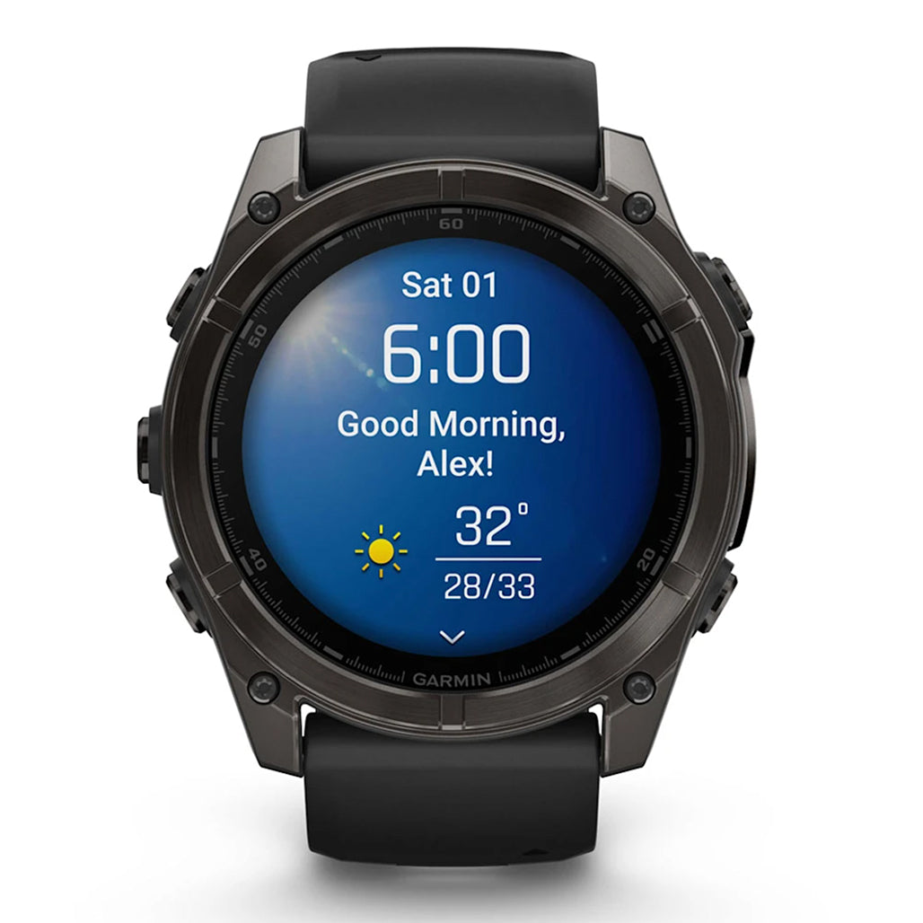 Garmin fenix 8 51mm AMOLED Sapphire Smartwatch - Carbon Gray DLC Titanium with Black/Pebble Gray Silicone Band