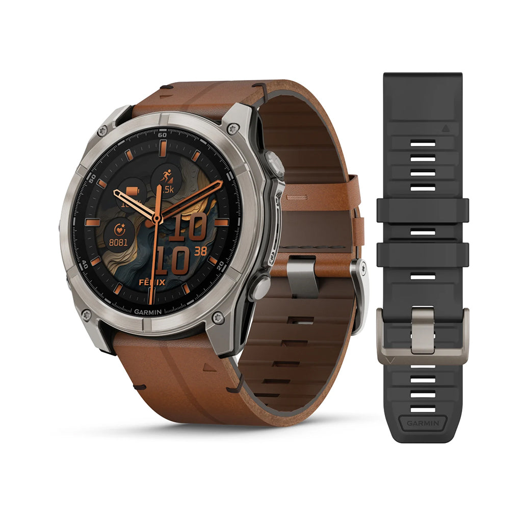 Garmin fenix 8 51mm AMOLED Sapphire Smartwatch - Titanium with Chestnut Leather Band