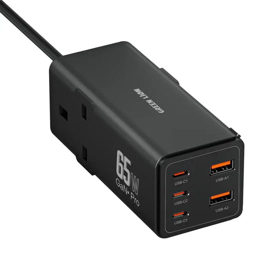 Green Lion 7 In 1 GaN 65W Power Strip - Black