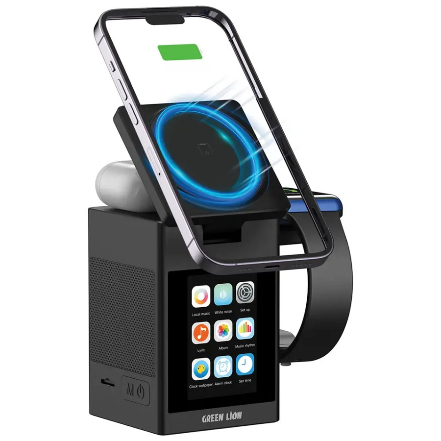 Green Lion Smart Station Pro LCD Display Wireless Charger with Speaker - Black