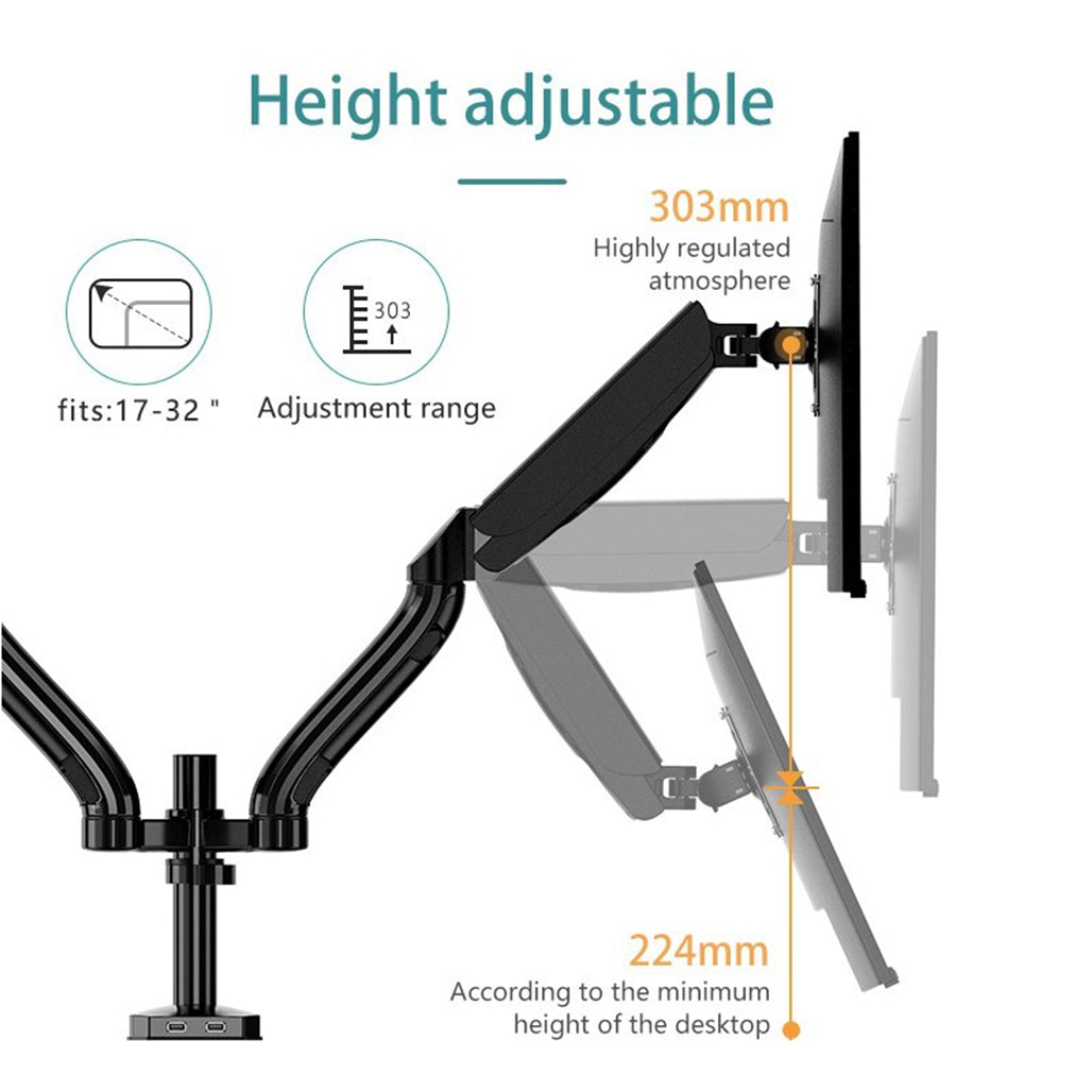 Kaloc DS90-2 Dual Monitor Arm with Internal Gas Spring (17"–32") view 4