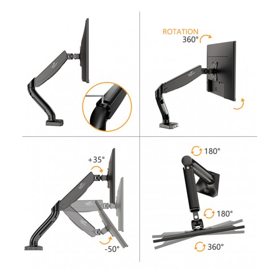 Kaloc DS90 Gas Spring Monitor Arm – Adjustable Height & Tilt (17"–32") view 1