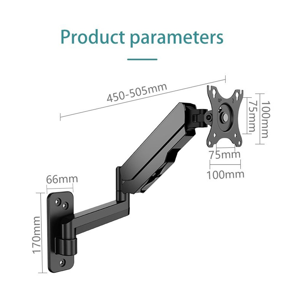 Kaloc KLC-M520 Wall Mount Monitor Arm with Gas Spring (17"–35") view 1