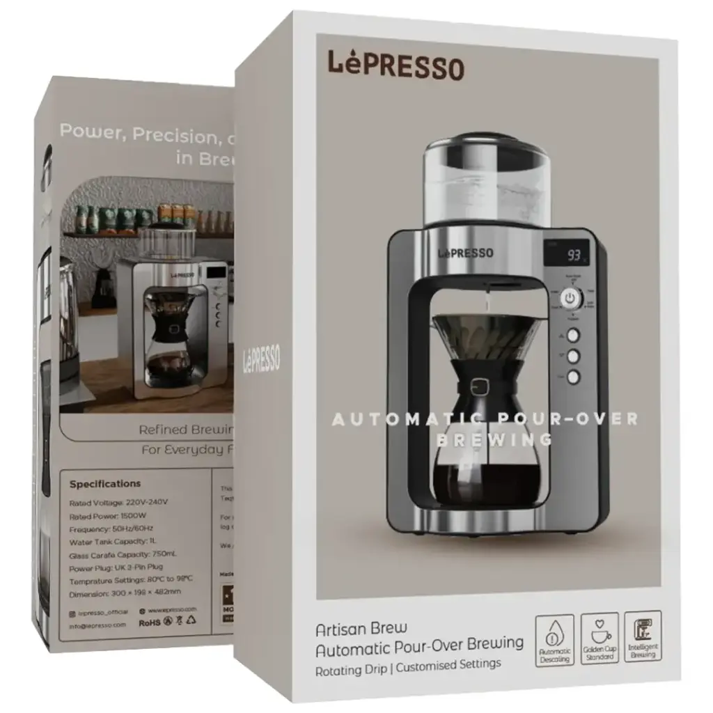 Lepresso Artisan Brew Automatic Pour-Over Brewing with Rotating Drip & Customized Settings - Silver view 2