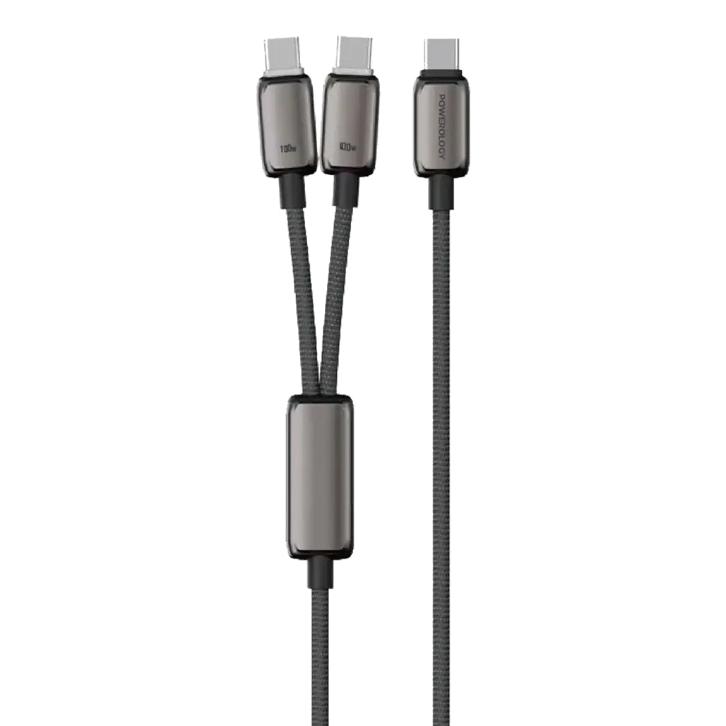 Powerology Zinco Series 2-in-1 Dual USB-C Cable 100W – Dark Gray
