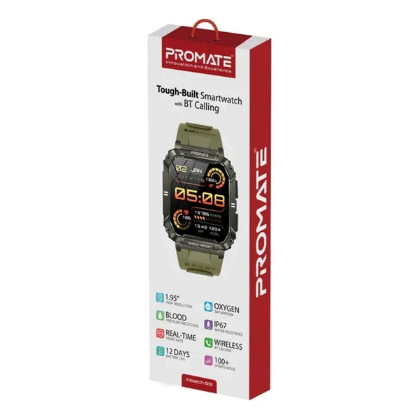 Promate XWatch-S19 Smartwatch with Wireless BT Calling Midnight Green view 1