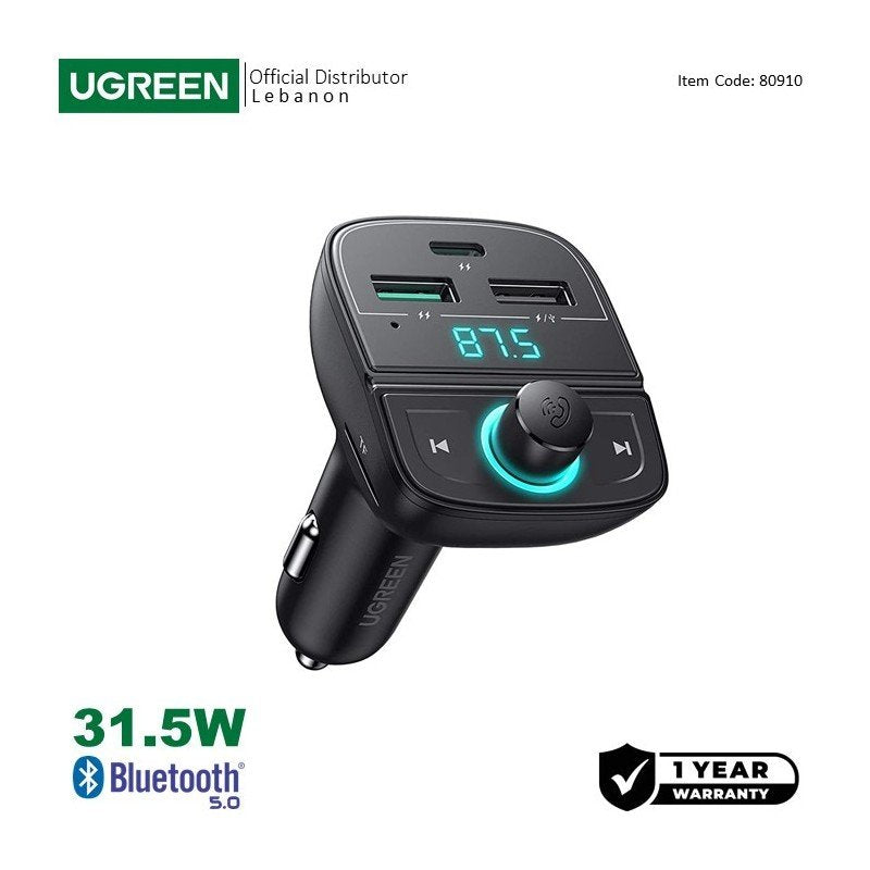 UGREEN 31.5W Car Charger with Bluetooth FM Transmitter