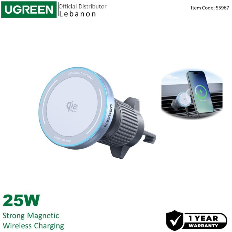 UGREEN MagFlow Magnetic 2-in-1 Wireless Car Charger 25W